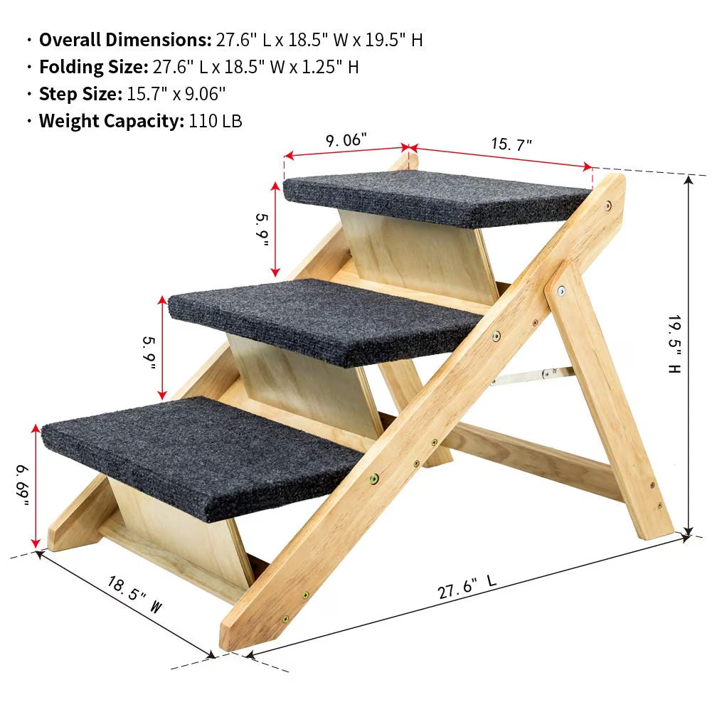 Wooden Pet Stairs for Beds & Cars