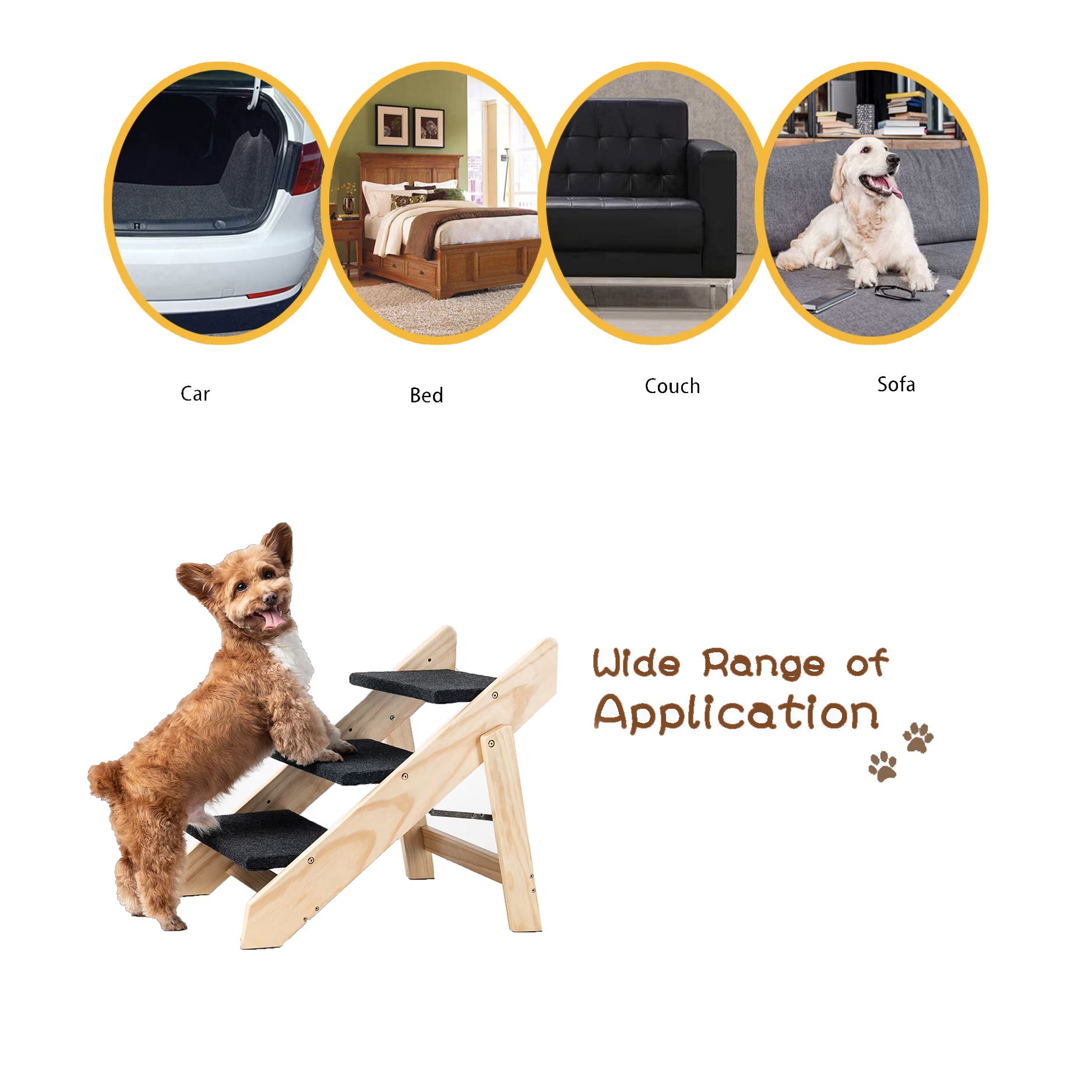 Wooden Pet Stairs for Beds & Cars