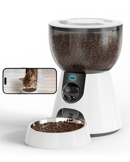 Smart Cat Feeder with 5G WiFi: 1080P HD Video, Night Vision, 2-Way Audio, and Voice Recording