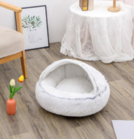 2-in-1 Winter Pet Bed | Warm Plush Dog and Cat Nest