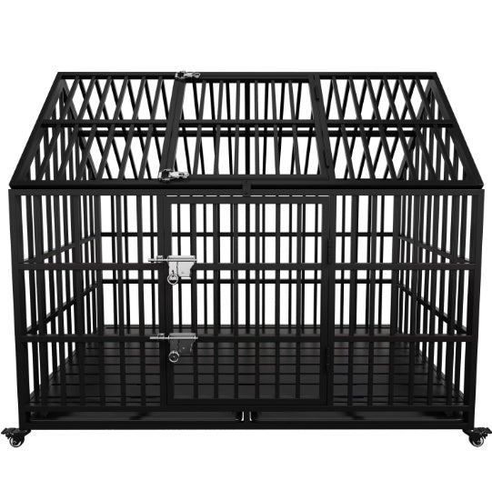 Exclusive Luxury Heavy-Duty Dog Crate – 54-Inch Indestructible Pet Cage with Roof Top, Dual Doors, and Removable Trays – Crafted for Maximum Durability and Comfort