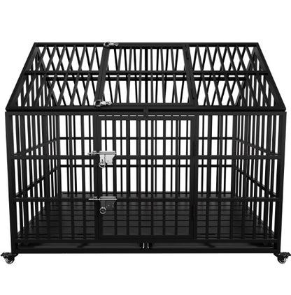 Exclusive Luxury Heavy-Duty Dog Crate – 54-Inch Indestructible Pet Cage with Roof Top, Dual Doors, and Removable Trays – Crafted for Maximum Durability and Comfort