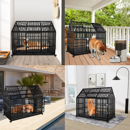 Exclusive Luxury Heavy-Duty Dog Crate – 54-Inch Indestructible Pet Cage with Roof Top, Dual Doors, and Removable Trays – Crafted for Maximum Durability and Comfort