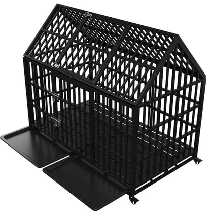 Exclusive Luxury Heavy-Duty Dog Crate – 54-Inch Indestructible Pet Cage with Roof Top, Dual Doors, and Removable Trays – Crafted for Maximum Durability and Comfort