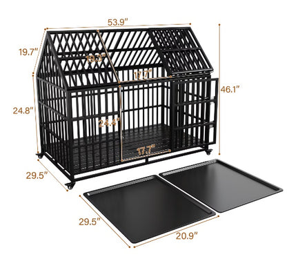 Exclusive Luxury Heavy-Duty Dog Crate – 54-Inch Indestructible Pet Cage with Roof Top, Dual Doors, and Removable Trays – Crafted for Maximum Durability and Comfort