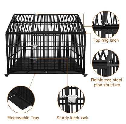 Exclusive Luxury Heavy-Duty Dog Crate – 54-Inch Indestructible Pet Cage with Roof Top, Dual Doors, and Removable Trays – Crafted for Maximum Durability and Comfort