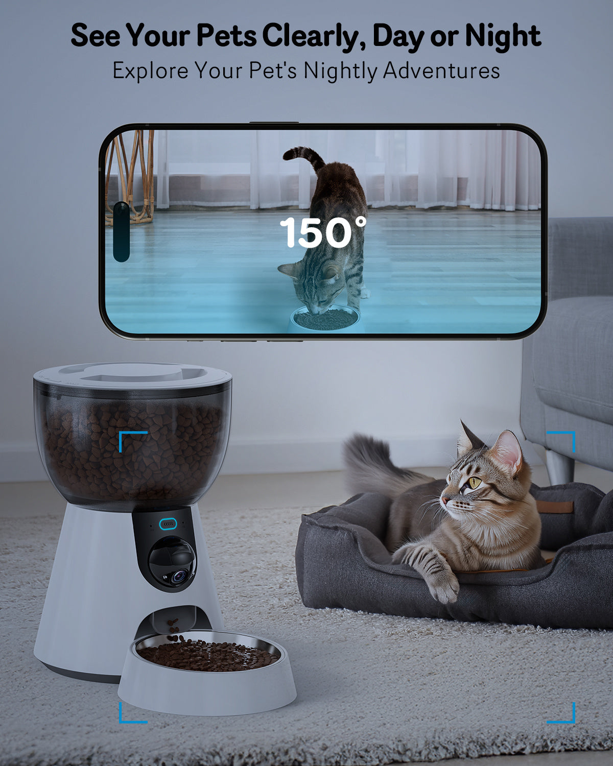 Smart Cat Feeder with 5G WiFi: 1080P HD Video, Night Vision, 2-Way Audio, and Voice Recording