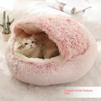 2-in-1 Winter Pet Bed | Warm Plush Dog and Cat Nest