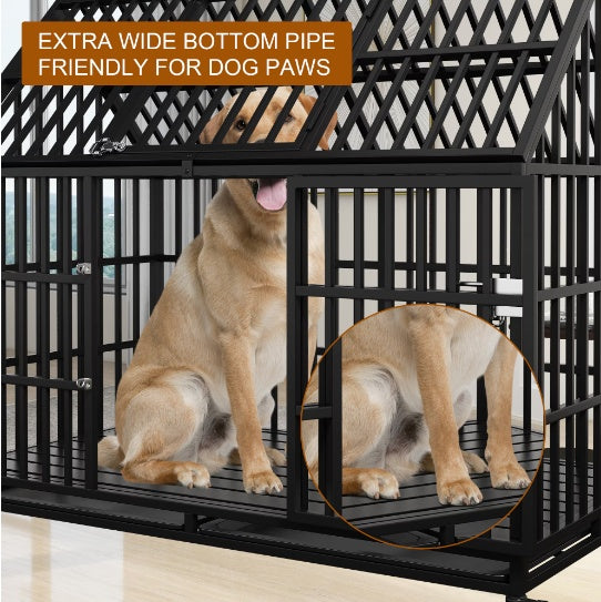 Exclusive Luxury Heavy-Duty Dog Crate – 54-Inch Indestructible Pet Cage with Roof Top, Dual Doors, and Removable Trays – Crafted for Maximum Durability and Comfort