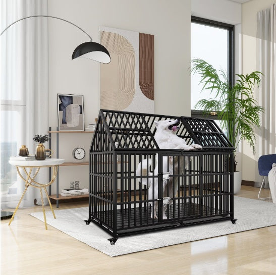 Exclusive Luxury Heavy-Duty Dog Crate – 54-Inch Indestructible Pet Cage with Roof Top, Dual Doors, and Removable Trays – Crafted for Maximum Durability and Comfort