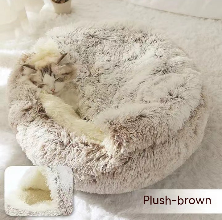 2-in-1 Winter Pet Bed | Warm Plush Dog and Cat Nest